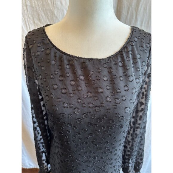 Ann Taylor Black Semi Sheer Long Sleeve Petite  Dress Sz 2P - Picture 2 of 10